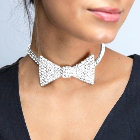 CaliShadow Jewelry - Crystal Bow Tie Choker Collar Chain Lady Rhinestone Tennis Chain Necklace